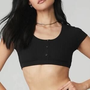Alo Yoga Blissfull Henley Bra Top In Black XS